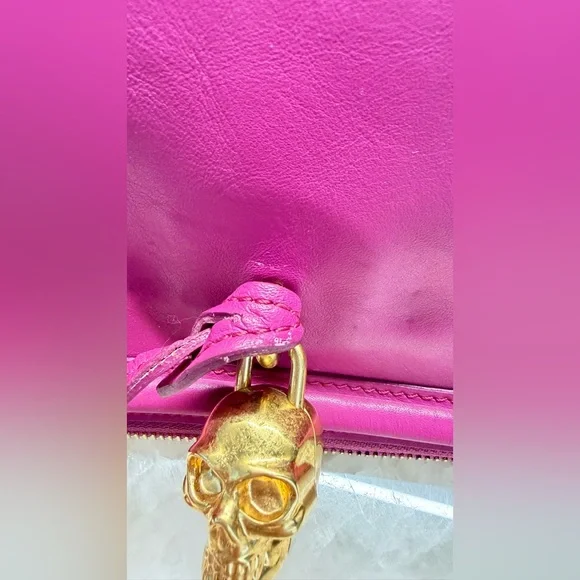 Alexander McQueen Skull Padlock Fold Over Clutch Fucshia